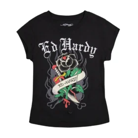 Black Rose Rhinestone Cap Sleeve Tee