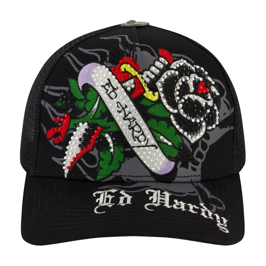 Black Rose Rhinestone Trucker Hat Black Rose Rhinestone Trucker Hat
