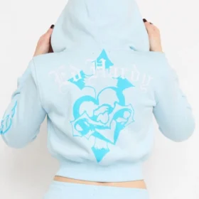 Blue Leopard Rhinestone Zip Front Hoodie