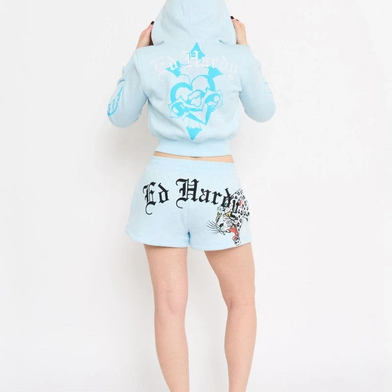 Blue Leopard Y2K Rhinestone Fleece Shorts Blue Leopard Y2K Rhinestone Fleece Shorts