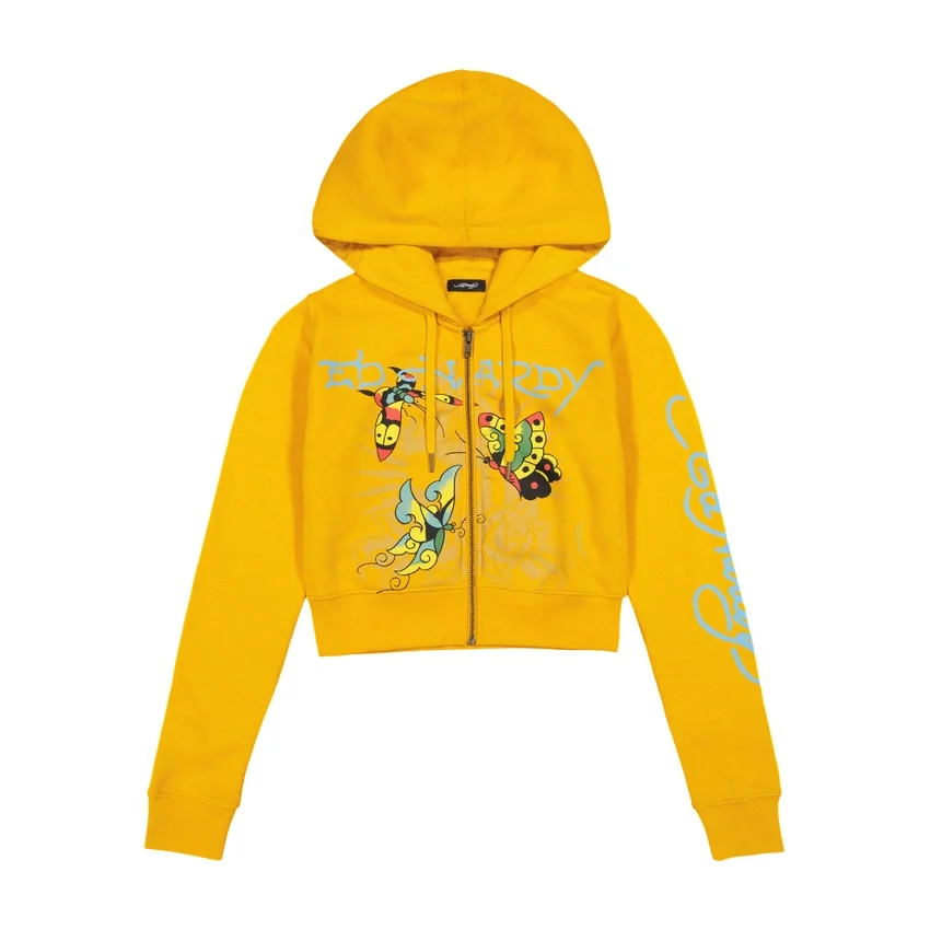 Butterflies Cropped Hoodie – Marigold Butterflies Cropped Hoodie – Marigold