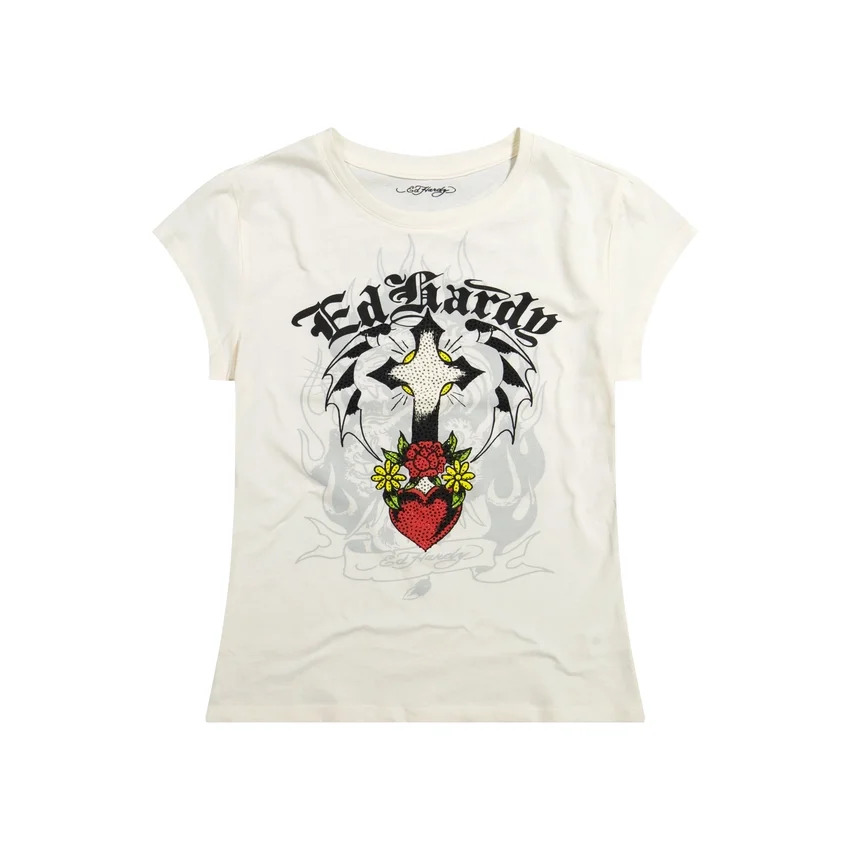 Cross Heart Rhinestone Fitted Tee Cross Heart Rhinestone Fitted Tee