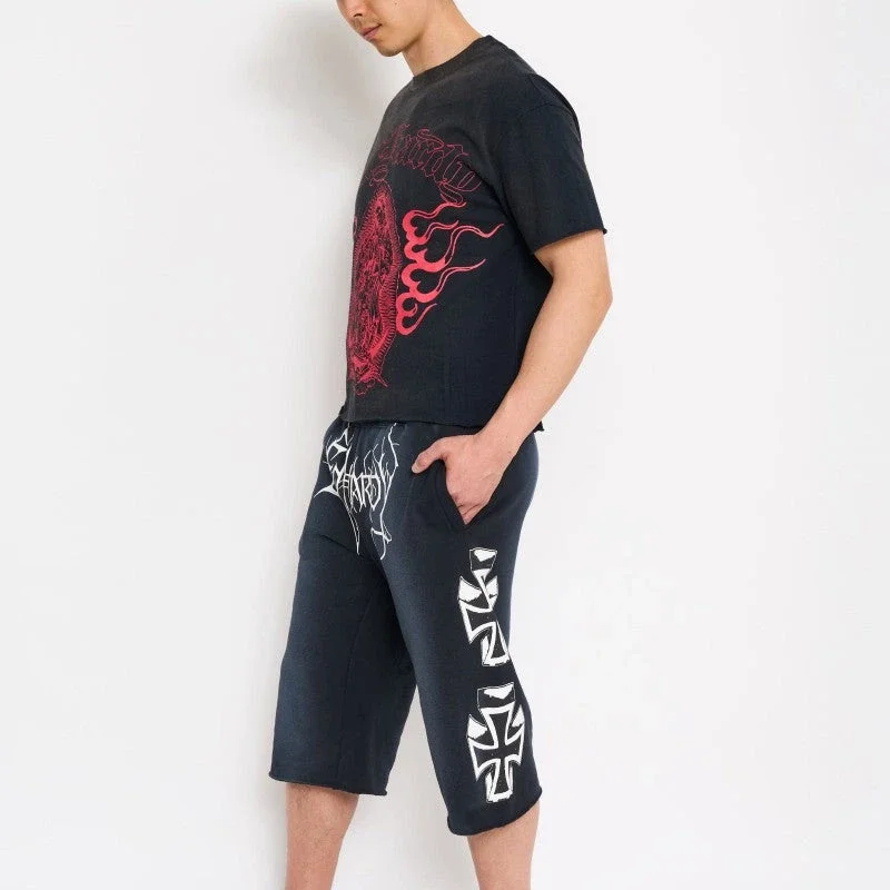 Crosses Puff Print Long Fleece Shorts Crosses Puff Print Long Fleece Shorts