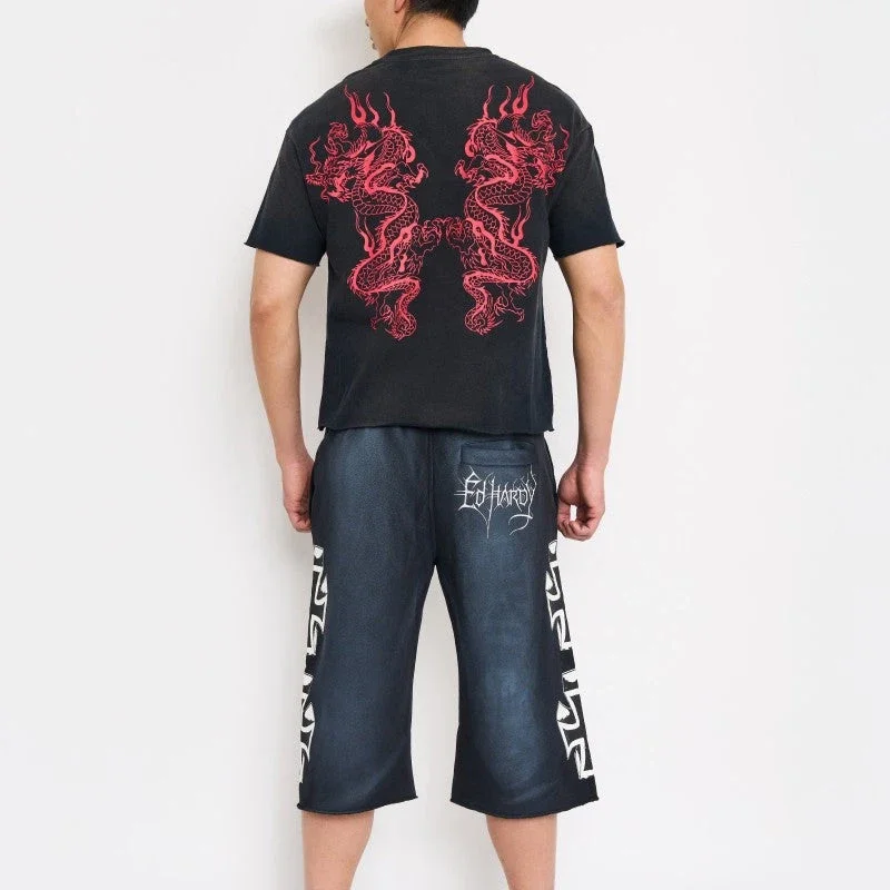 Crosses Puff Print Long Fleece Shorts Crosses Puff Print Long Fleece Shorts