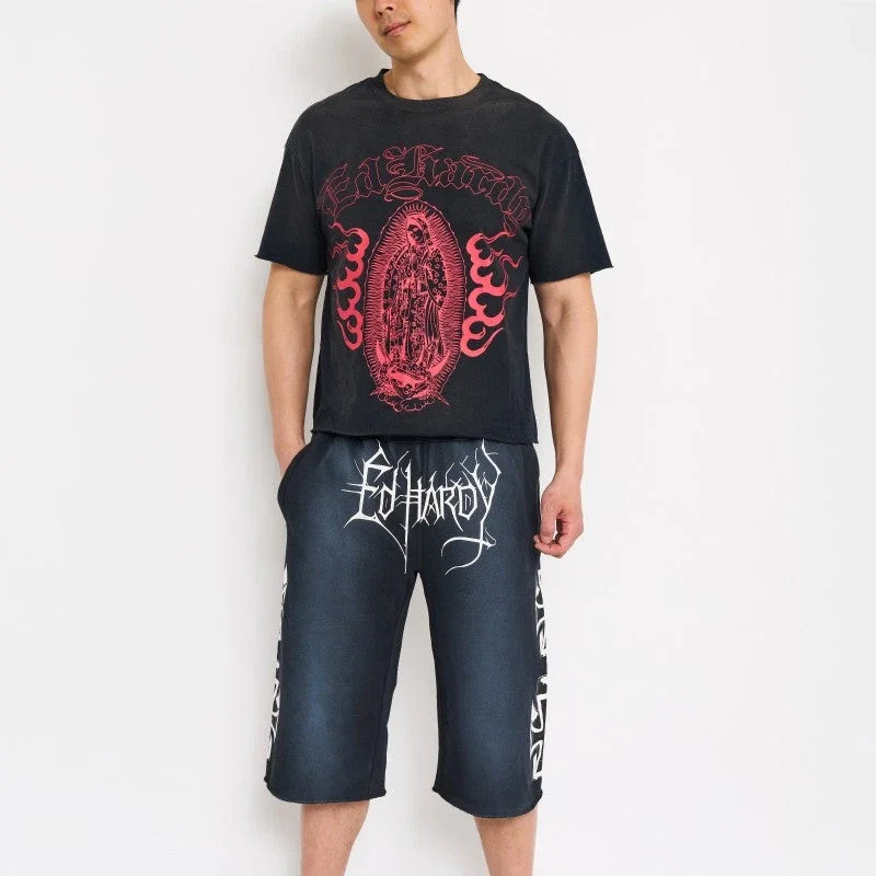Crosses Puff Print Long Fleece Shorts Crosses Puff Print Long Fleece Shorts