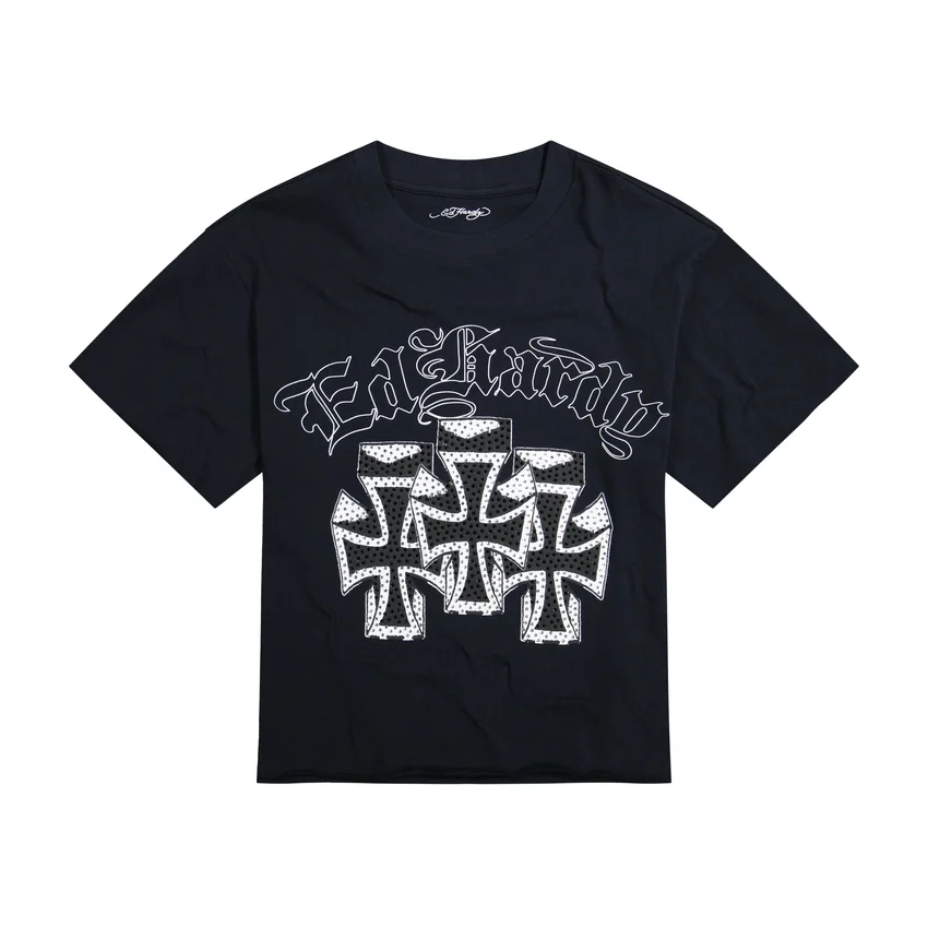 Crosses Rhinestone Boxy Cropped Tee Crosses Rhinestone Boxy Cropped Tee
