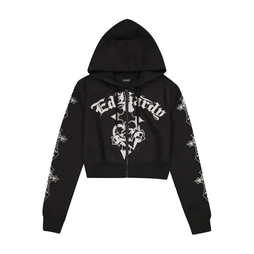 Crosses Zip Front Rhinestone Hoodie Crosses Zip Front Rhinestone Hoodie