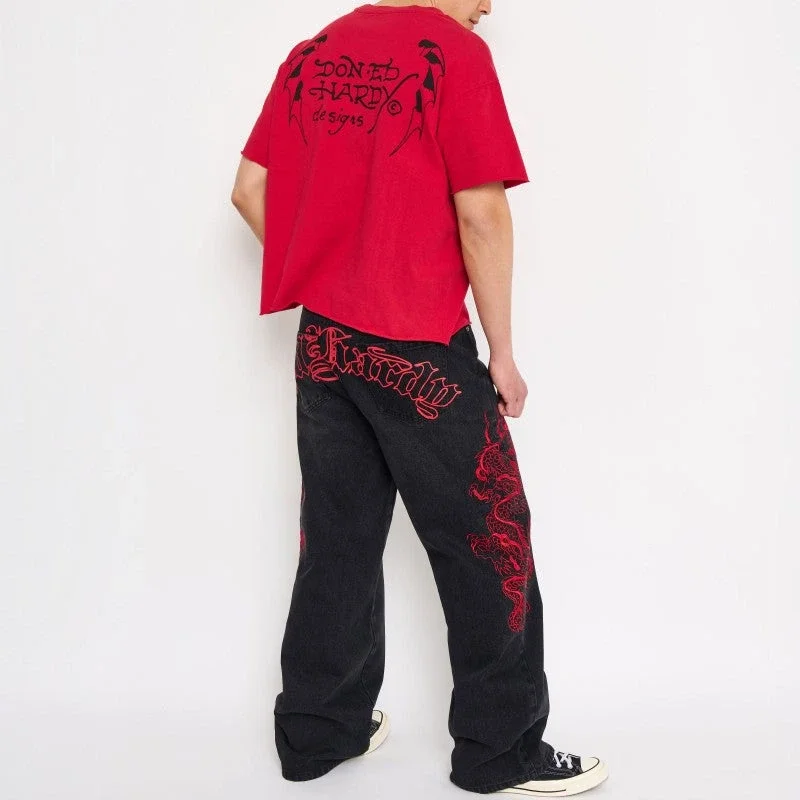 Dragons Baggy Embroidered Wide Leg Jeans Dragons Baggy Embroidered Wide Leg Jeans