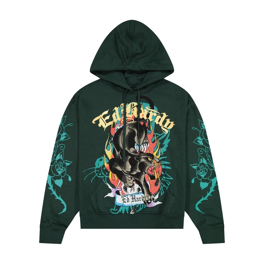 Fire Panther Rhinestone Boxy Fleece Hoodie Fire Panther Rhinestone Boxy Fleece Hoodie