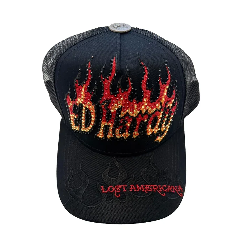 Flame Logo Rhinestone Trucker Hat Flame Logo Rhinestone Trucker Hat
