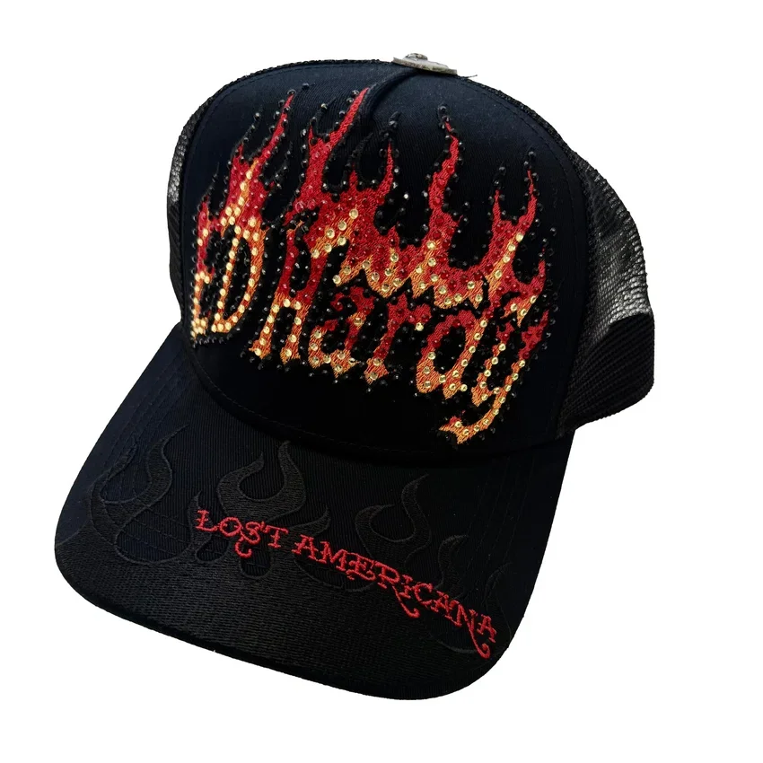 Flame Logo Rhinestone Trucker Hat Flame Logo Rhinestone Trucker Hat