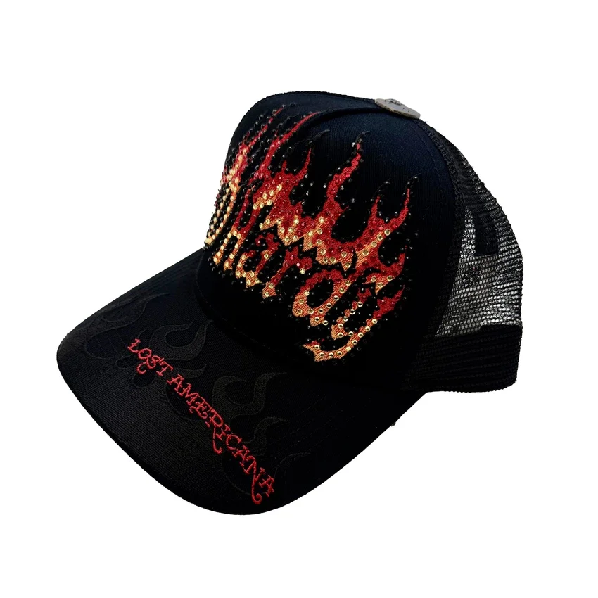 Flame Logo Rhinestone Trucker Hat Flame Logo Rhinestone Trucker Hat