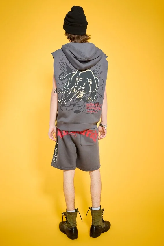 Panther Skull Fleece Cut Off Hoodie Panther Skull Fleece Cut Off Hoodie