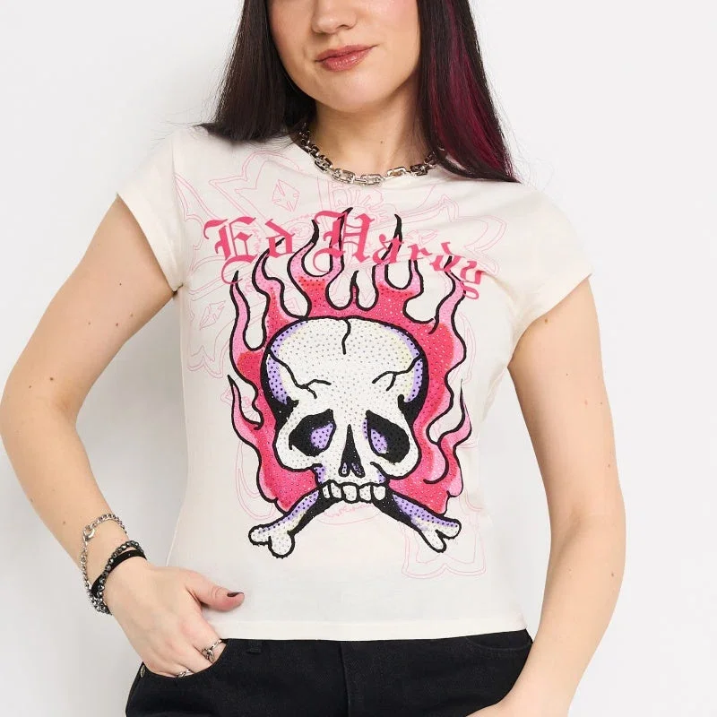 Pink Flame Skull Cap Sleeve Pink Flame Skull Cap Sleeve