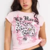Pink Leopard Puff Print Cap Sleeve Tee
