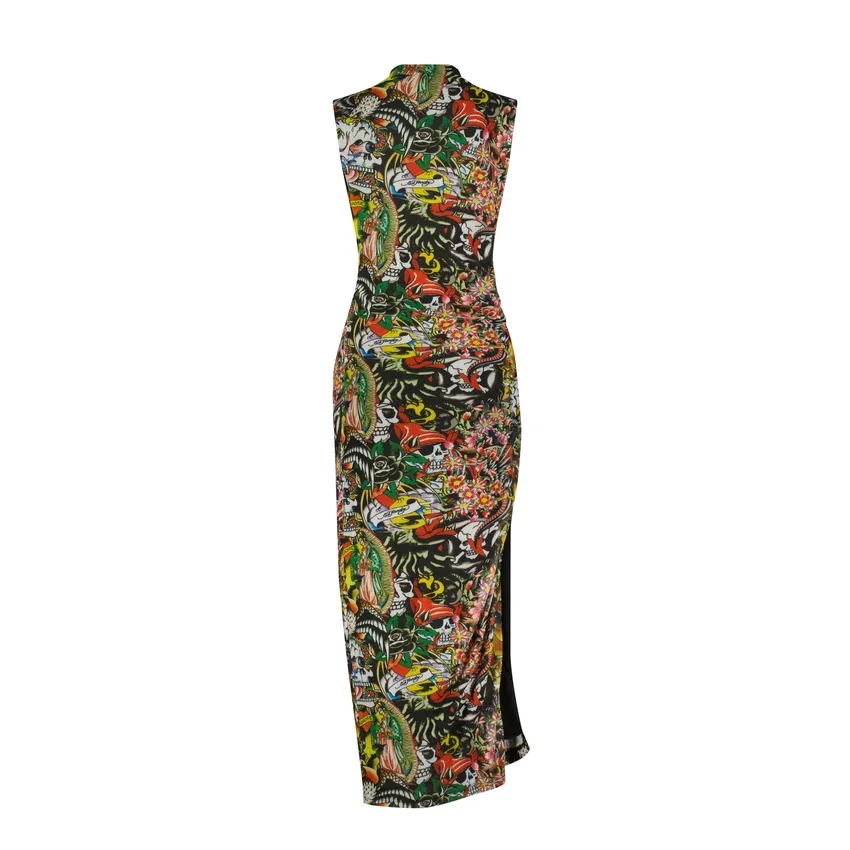 Tattoo Collage Print Mesh Maxi Dress Tattoo Collage Print Mesh Maxi Dress