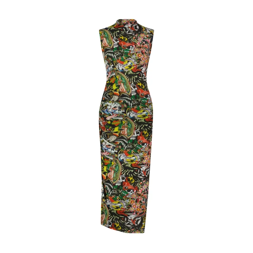 Tattoo Collage Print Mesh Maxi Dress Tattoo Collage Print Mesh Maxi Dress