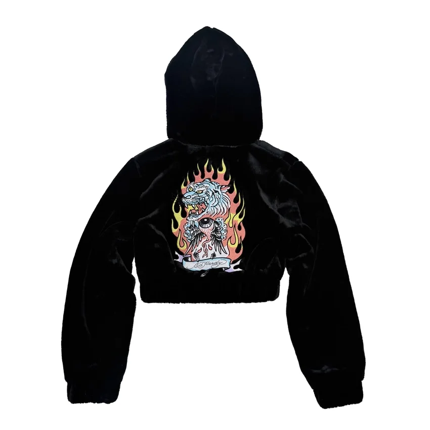 Tiger Flame Faux Fur Hooded Jacket Tiger Flame Faux Fur Hooded Jacket